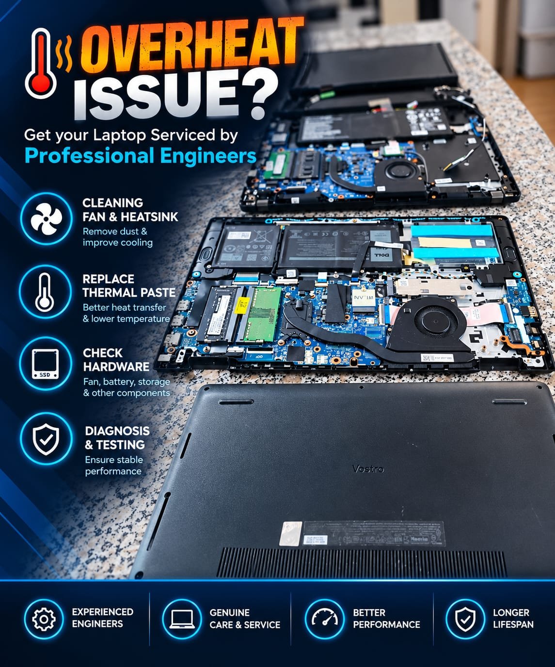 Laptop thermal servicing, heatsink cleaning and thermal paste renewal