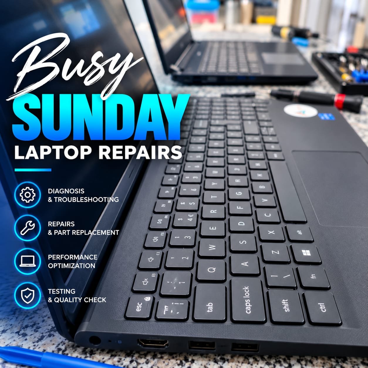 Laptop hardware diagnosis, part replacement and quality testing workbench